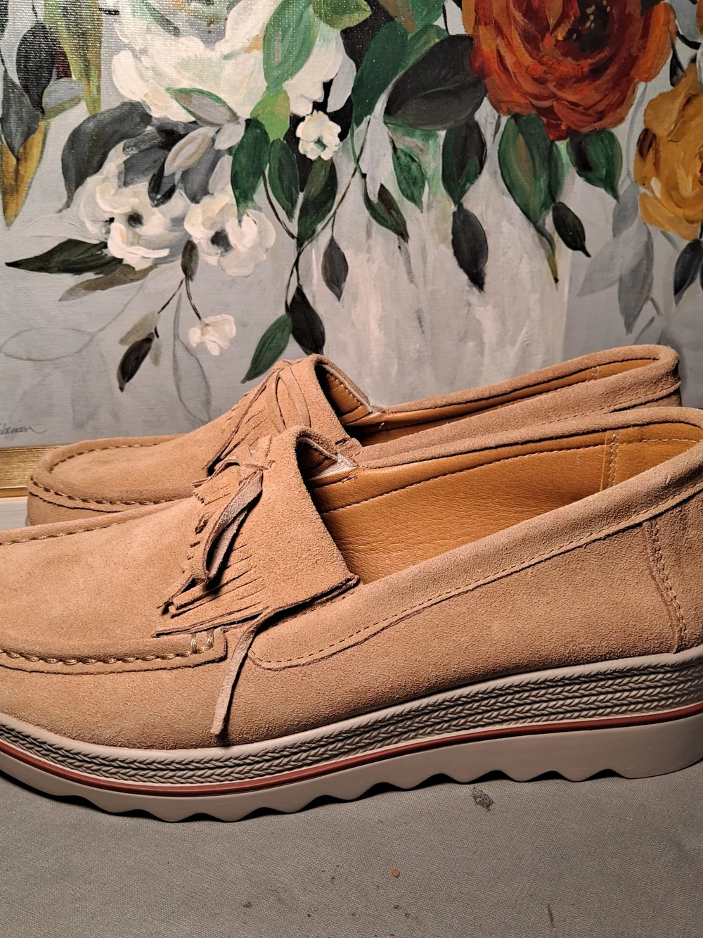 Ruiatoo Preppy Suede Fringe Tassel Platform Loafers in Light Brown 10.5-11